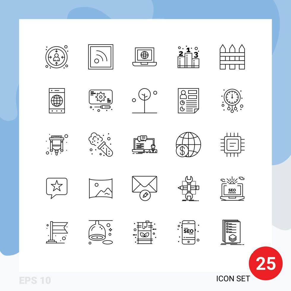 Aktienvektor-Icon-Pack mit 25 Linienzeichen und Symbolen für Gartenzaun-Barrikaden-Weltstrategie-Position editierbare Vektordesign-Elemente vektor