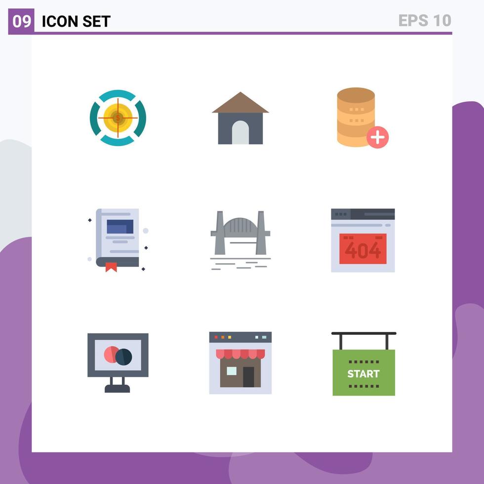 satz von 9 flachen vektorfarben auf raster für brücke notizblock datenbank notizbuch fügen sie bearbeitbare vektordesignelemente hinzu vektor
