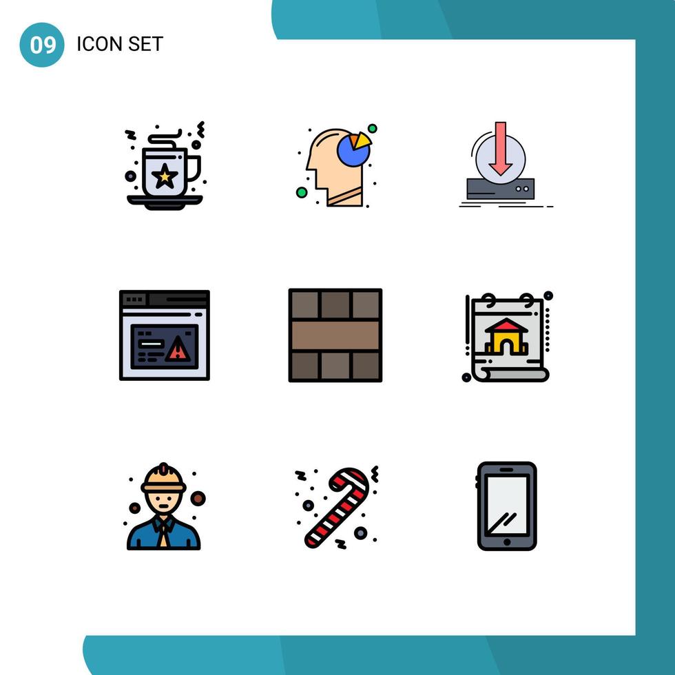 Packung mit 9 modernen Filledline-Flachfarben Zeichen und Symbolen für Web-Printmedien wie bearbeitbare Vektordesign-Elemente für aufmerksame Web-Zusatzseiten vektor