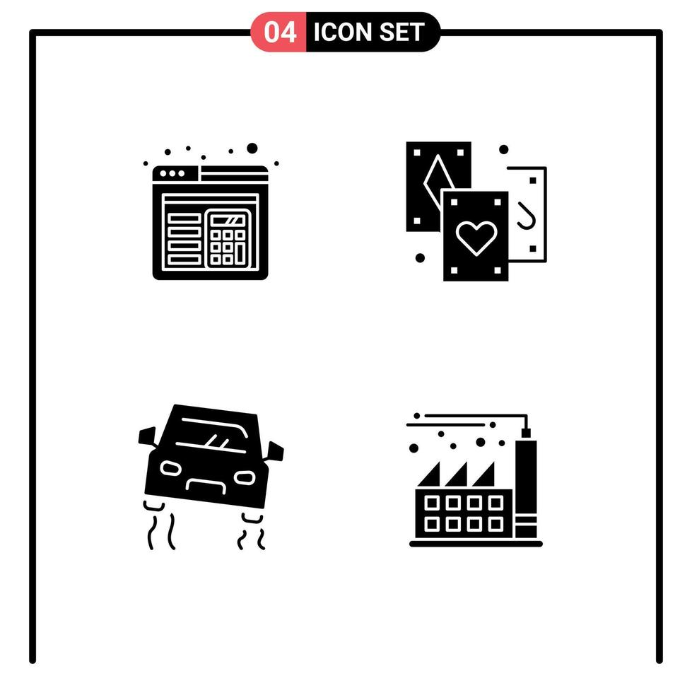 uppsättning av 4 modern ui ikoner symboler tecken för browser väg kort tarot digital redigerbar vektor design element