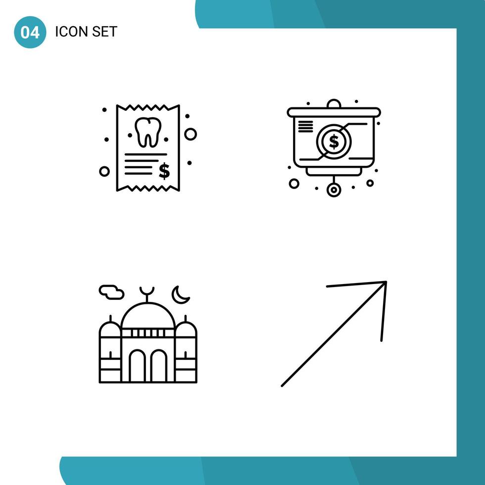 universelle Symbolsymbole Gruppe von 4 modernen Filledline-Flachfarben von Zahnarzt-Masjid-Zahndiagramm-Mond-editierbaren Vektordesign-Elementen vektor