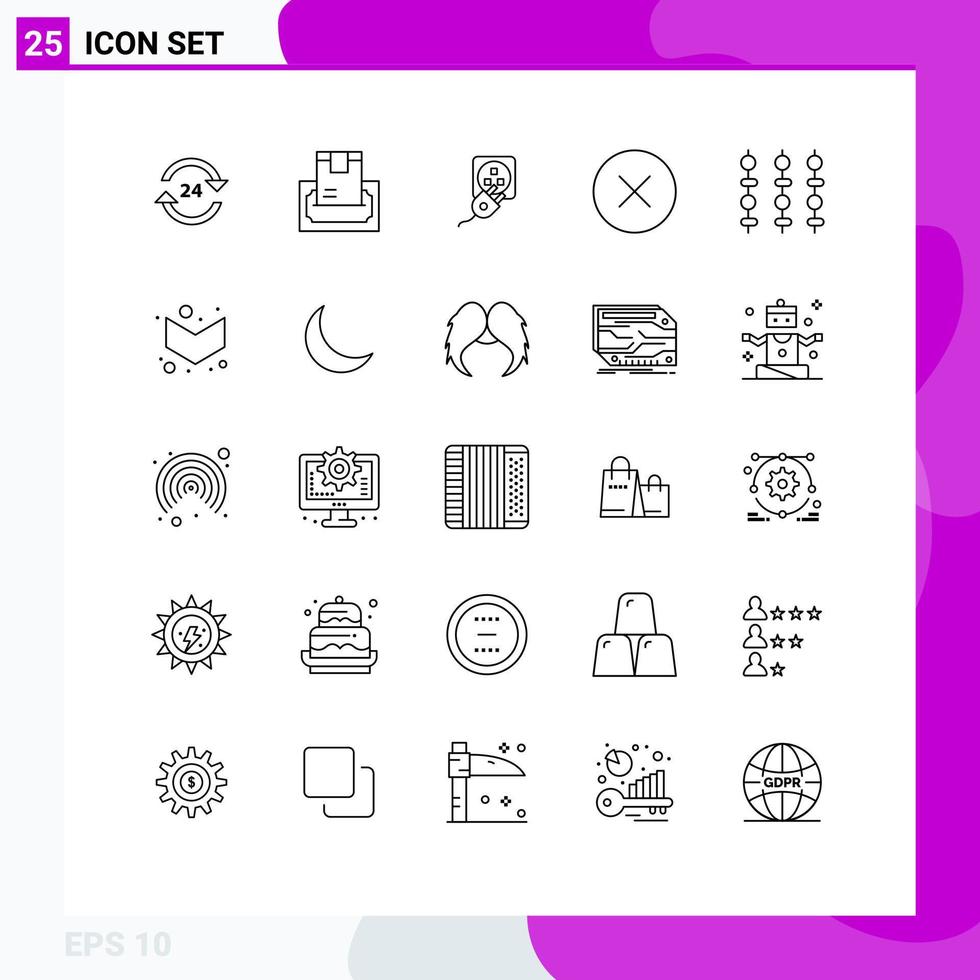Aktienvektor-Icon-Pack mit 25 Zeilenzeichen und Symbolen für elektrisch bearbeitbare Vektordesign-Elemente für Medienladungs-Lieferkabel vektor