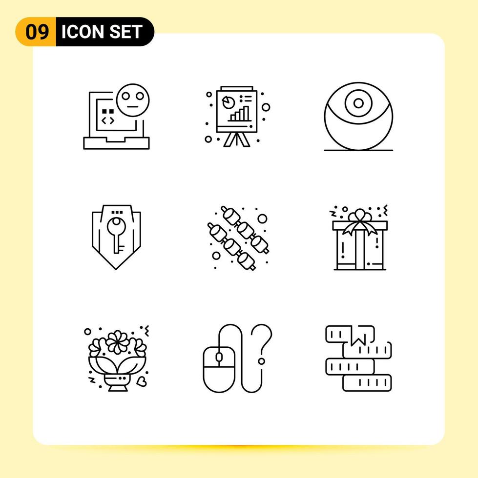 Aktienvektor-Icon-Pack mit 9 Zeilenzeichen und Symbolen für den Schutz des Geschäftsberichts zur Lebensmittelsicherheit, Zugriff auf editierbare Vektordesign-Elemente vektor