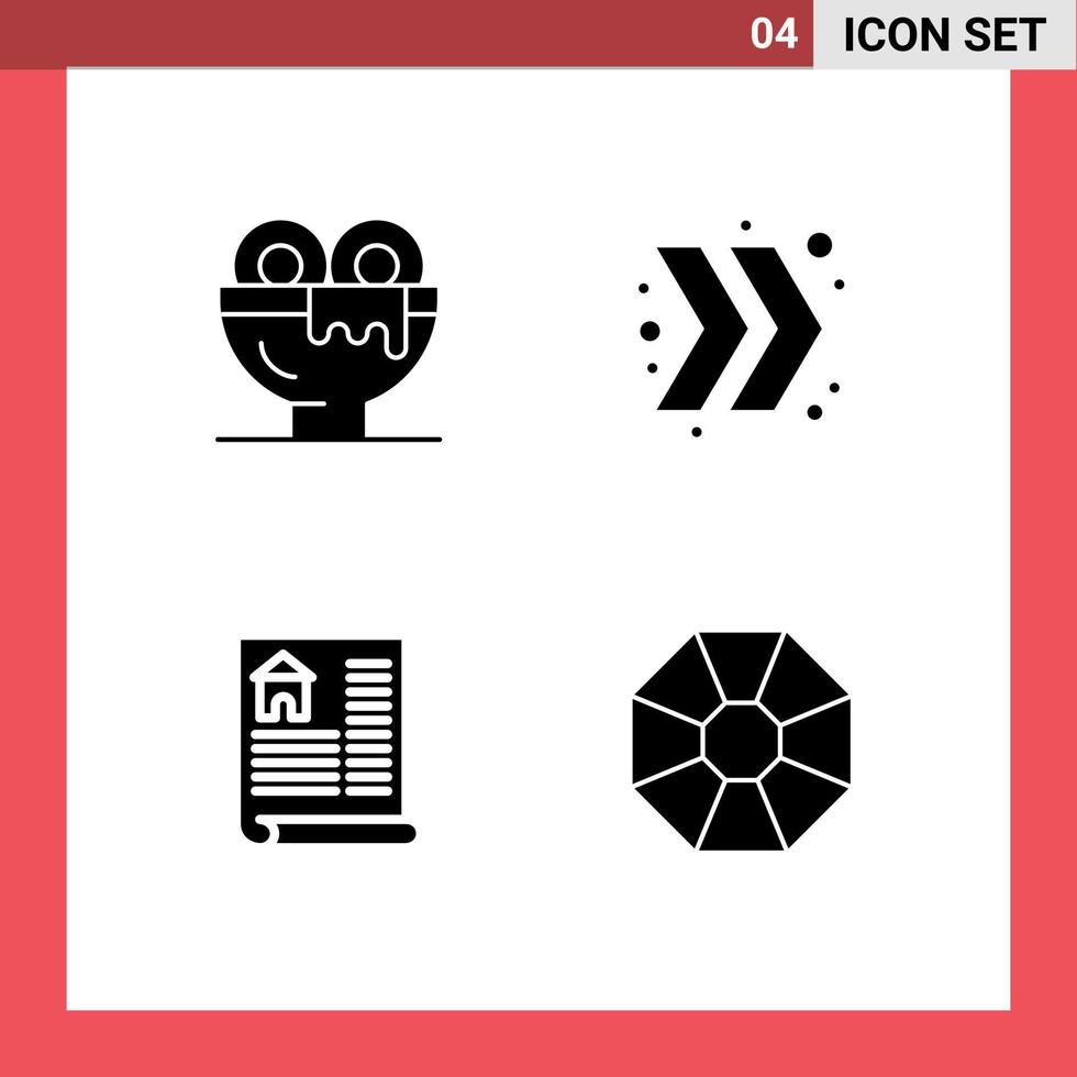 uppsättning av 4 modern ui ikoner symboler tecken för frukost egendom mat sparre diamant redigerbar vektor design element