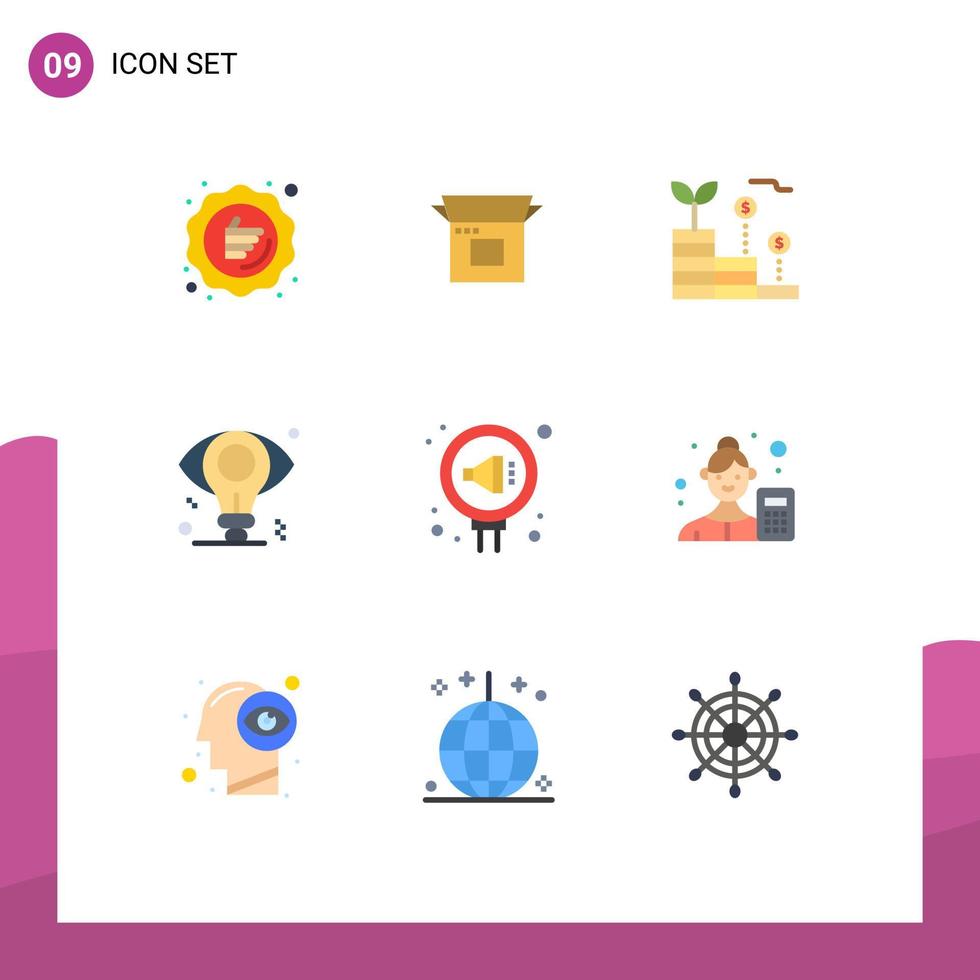 9 användare gränssnitt platt Färg packa av modern tecken och symboler av aning öga produkt företag investering redigerbar vektor design element