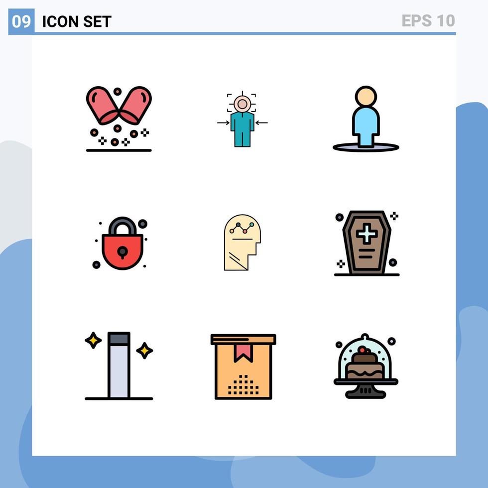grupp av 9 fylld linje platt färger tecken och symboler för man bearbeta avatar användare säkerhet redigerbar vektor design element