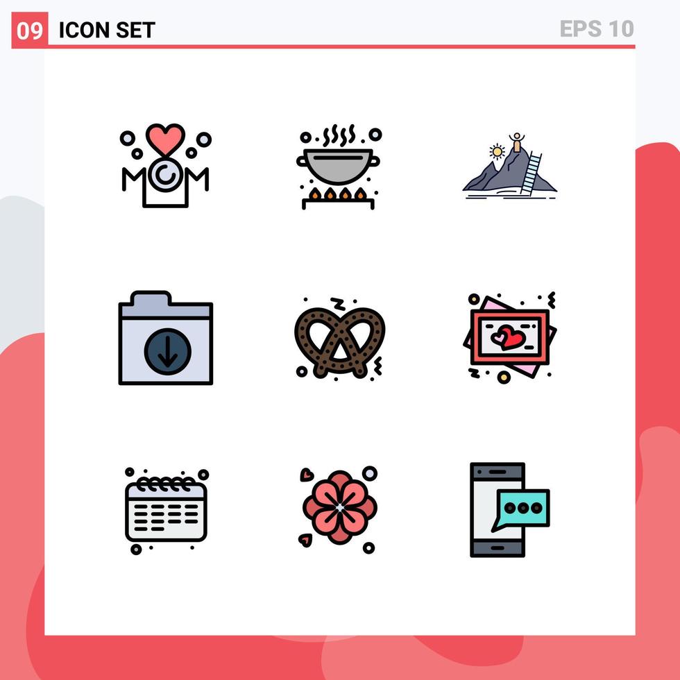 Satz von 9 Vektor-Filledline-Flachfarben auf Raster für Lebensmitteldateien Pan Download Leader editierbare Vektordesign-Elemente vektor