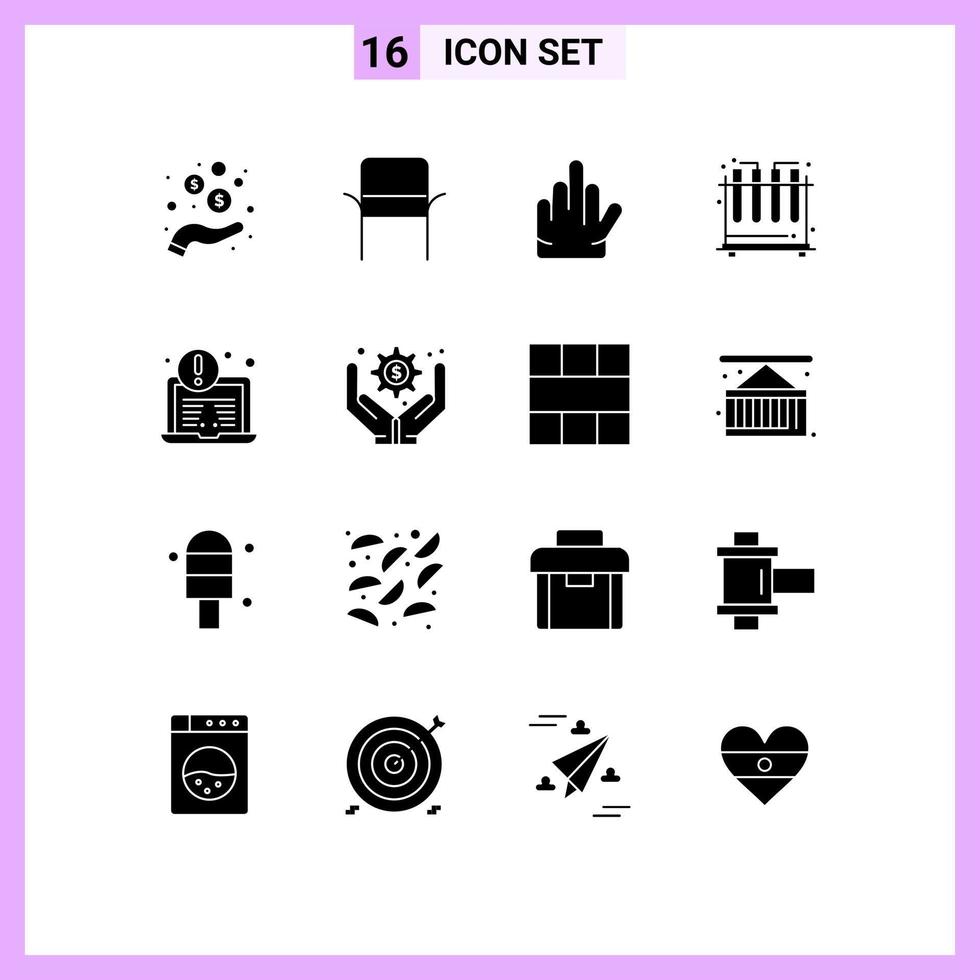 16 thematische Vektor-Solid-Glyphen und editierbare Symbole der Geschäftsverwaltung Laptop-Gesten-Antivirus-Test editierbare Vektordesign-Elemente vektor