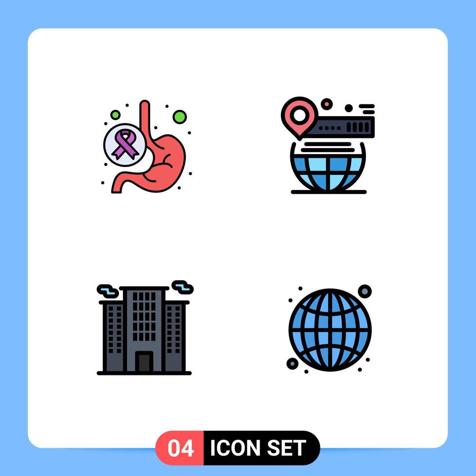 piktogram uppsättning av 4 enkel fylld linje platt färger av cancer hemsida mage stift kontor redigerbar vektor design element