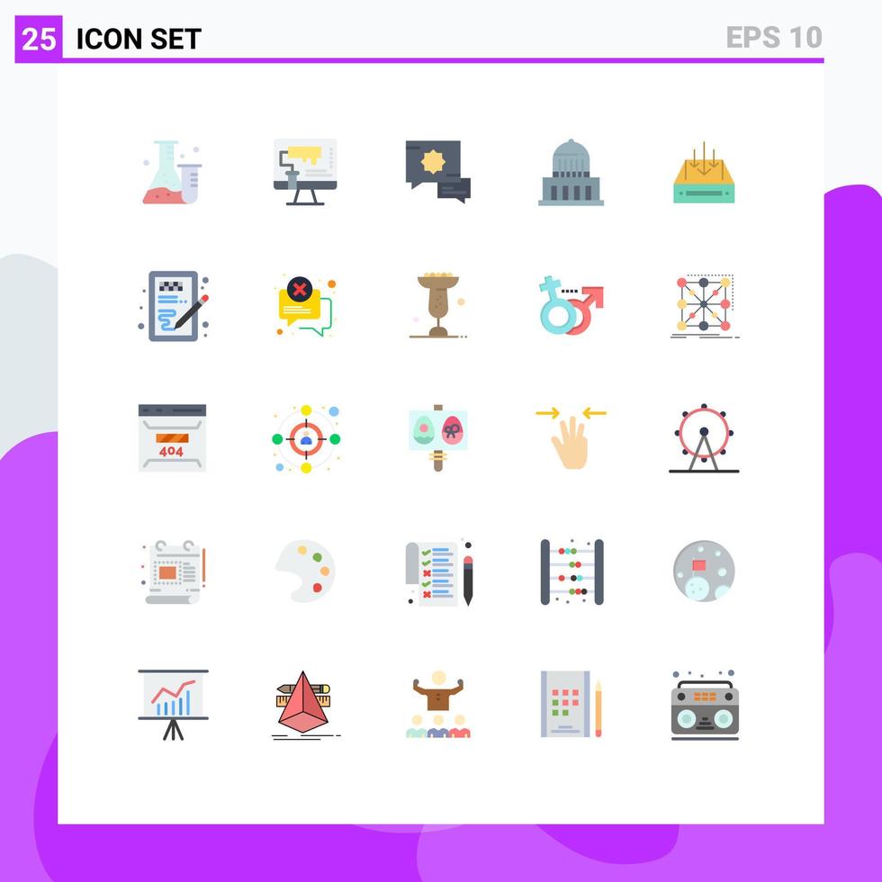gruppe von 25 modernen flachen farben eingestellt für mail usa werkzeug wahrzeichen gebäude editierbare vektordesignelemente vektor