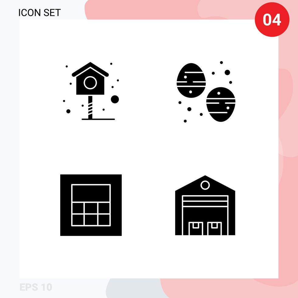Piktogrammsatz von 4 einfachen soliden Glyphen der Vogellieferung Schokoladeneierbonbons, die editierbare Vektordesignelemente versenden vektor