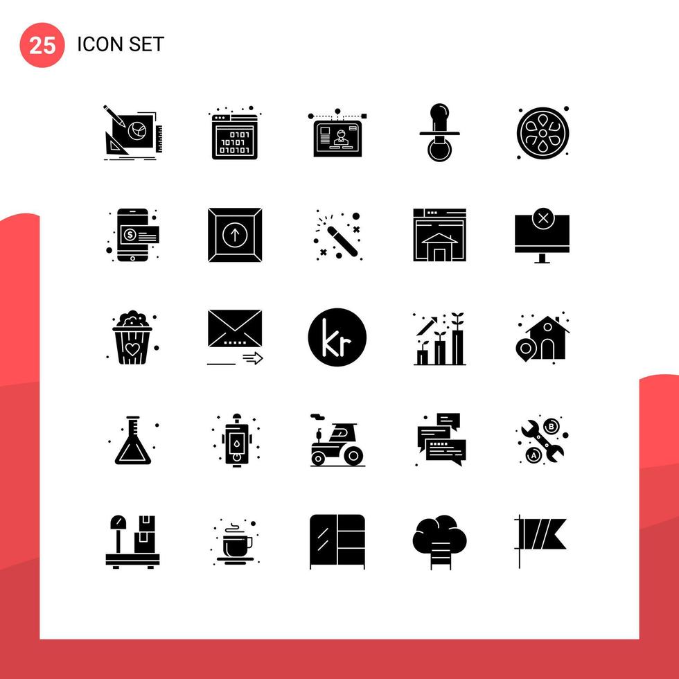 25 universell fast glyfer uppsättning för webb och mobil tillämpningar napp bebis seo nippel layout redigerbar vektor design element