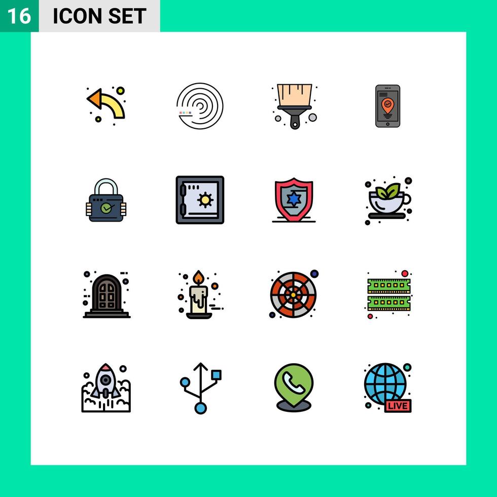 Aktienvektor-Icon-Pack mit 16 Zeilenzeichen und Symbolen für Vorhängeschloss-Smartphone-Scince-Zeiger-Navigation editierbare kreative Vektordesign-Elemente vektor