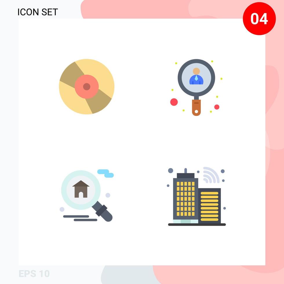 Packung mit 4 modernen flachen Symbolen, Zeichen und Symbolen für Web-Printmedien wie CD-Suchgerätebenutzer, die editierbare Vektordesign-Elemente erstellen vektor