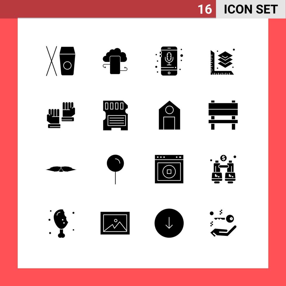 modern uppsättning av 16 fast glyfer pictograph av lager skala mobil smartphone telefon redigerbar vektor design element