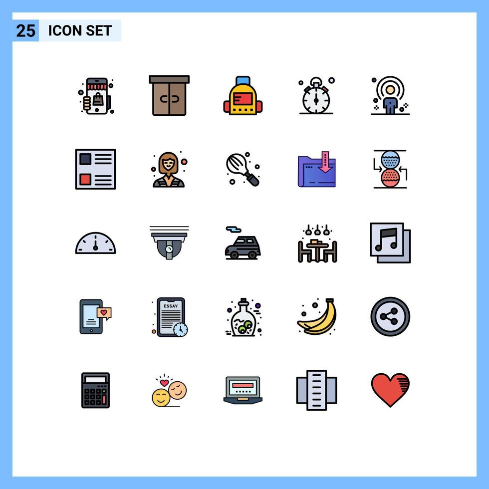 25 universell gefüllte flache Farbzeichen Symbole menschlicher Zeitbeutel-Timer stoppen editierbare Vektordesign-Elemente vektor