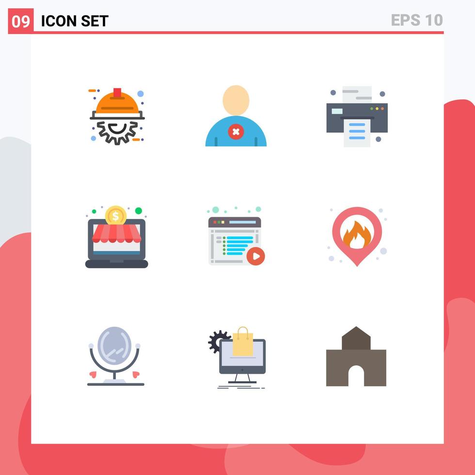 9 universelle Flachfarben für Web- und mobile Anwendungen Feuerdokumente Druckinhalt Geld editierbare Vektordesign-Elemente vektor