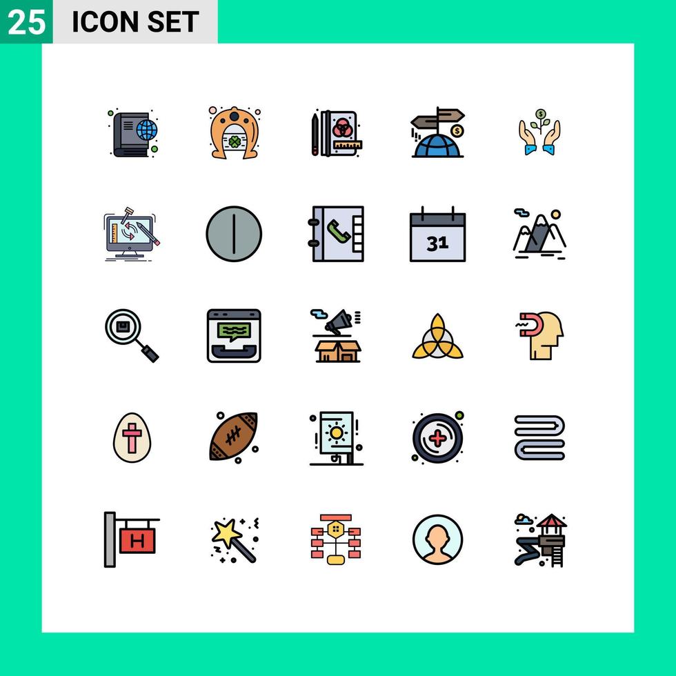 mobil gränssnitt fylld linje platt Färg uppsättning av 25 piktogram av växa tillväxt kreativ marknadsföring riktning redigerbar vektor design element