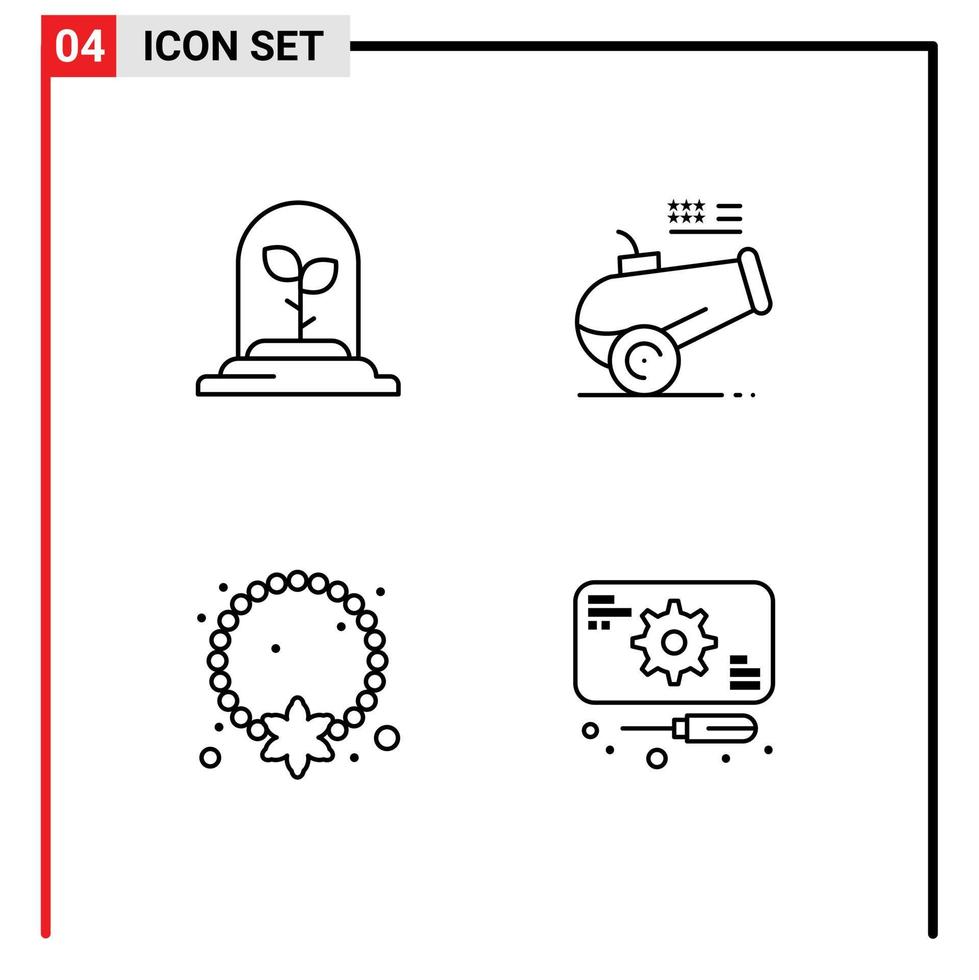 Benutzeroberflächenpaket mit 4 grundlegenden Filledline-Flachfarben der Technologie Halskette Big Gun Mörser Anhänger editierbare Vektordesign-Elemente vektor
