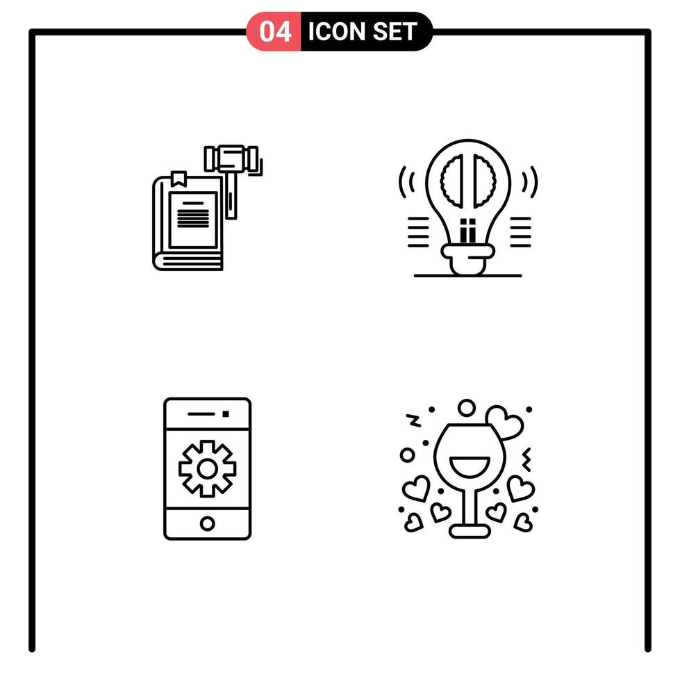 Gruppe von 4 modernen Filledline-Flachfarben für kreatives Denken des Gerichts legales Denken editierbare Vektordesign-Elemente vektor