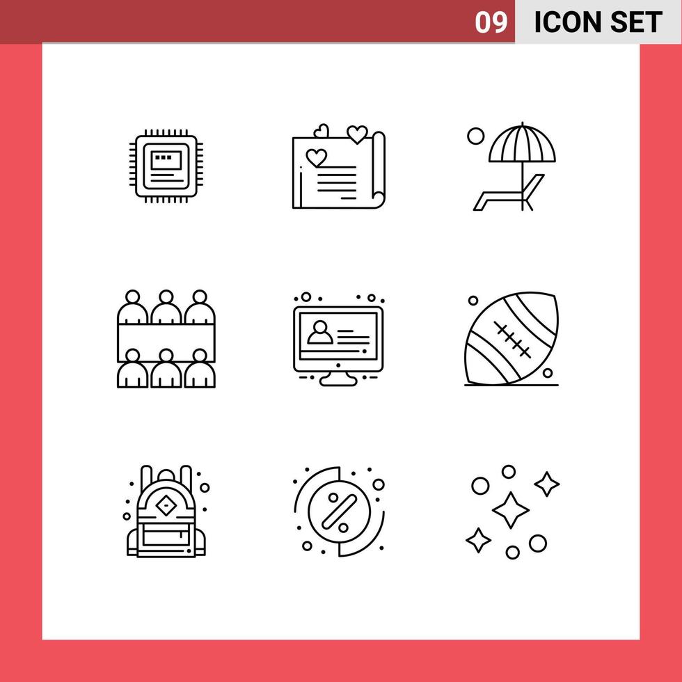 uppsättning av 9 modern ui ikoner symboler tecken för utbildning tabell bänk möte sommar redigerbar vektor design element