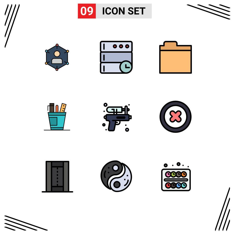 Stock Vector Icon Pack mit 9 Zeilenzeichen und Symbolen für die Aufbewahrung von Büroservern und Schreibtischen editierbare Vektordesignelemente