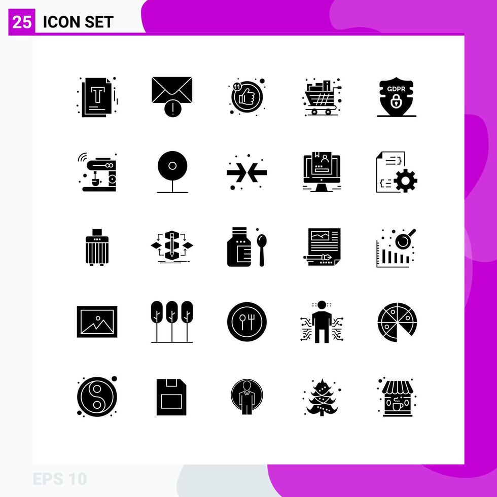 25 thematische Vektor-Solid-Glyphen und bearbeitbare Symbole für Datenschutzdaten wie Trolley-Lebensmittel, bearbeitbare Vektordesign-Elemente vektor