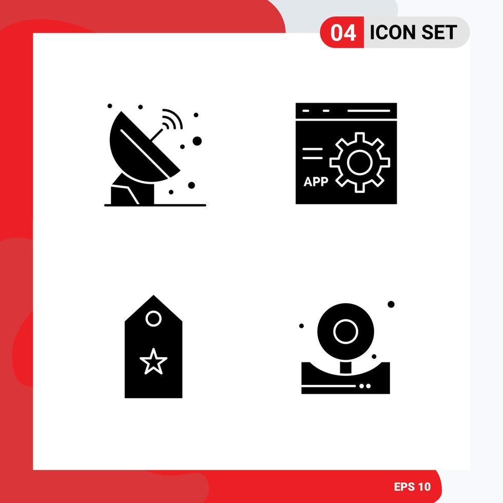 Packung mit 4 kreativen soliden Glyphen von Satellitenprogrammierungssignalen, die ein editierbares Vektordesign-Element codieren vektor