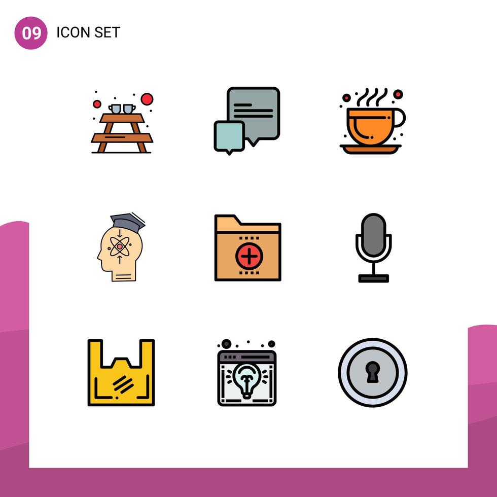 9 Benutzeroberfläche Filledline Flat Color Pack mit modernen Zeichen und Symbolen von Ordnerdokumenten heißem Kaffee Geschäftswissen editierbare Vektordesign-Elemente vektor