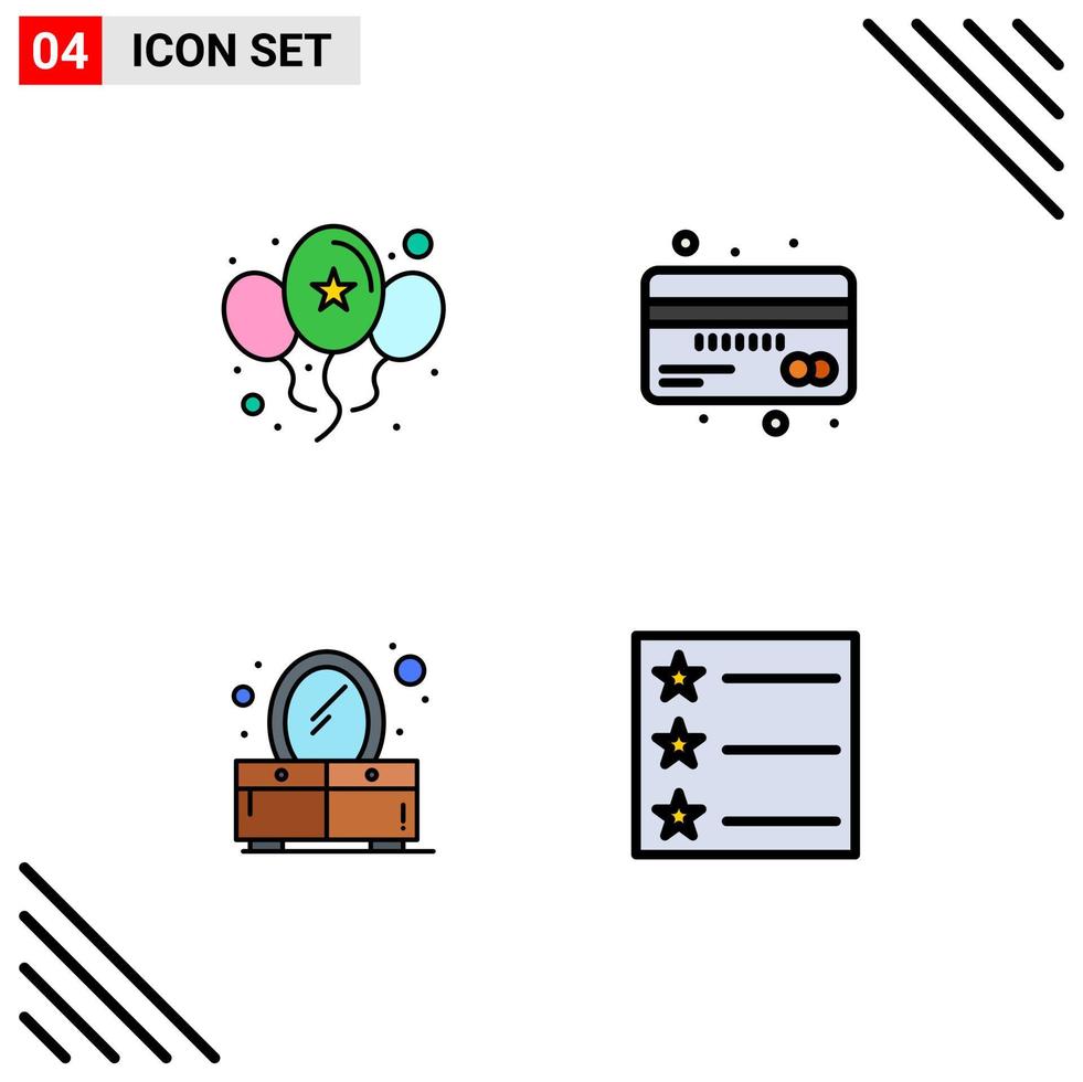 Satz von 4 modernen ui-Symbolen Symbole Zeichen für Ballons Schlafzimmer Tag Währung Spiegel editierbare Vektordesign-Elemente vektor