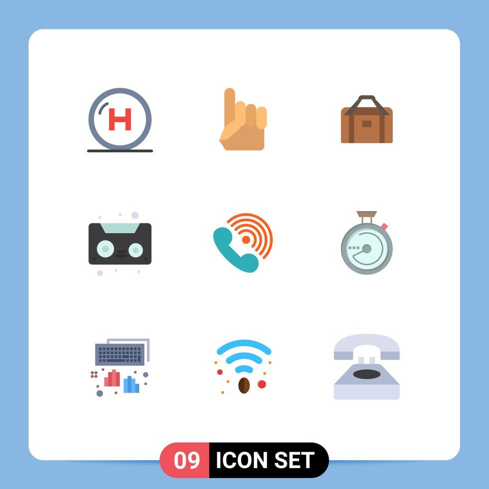 gruppe von 9 flachen farbzeichen und symbolen für telefonkassette amerikanische kassette sport editierbare vektordesignelemente vektor
