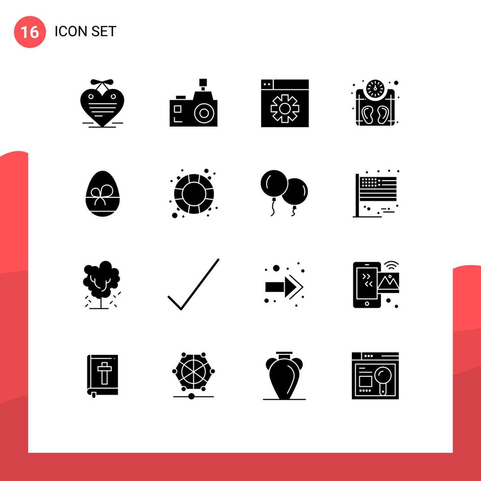 16 solides Glyphenkonzept für Websites, Handys und Apps, Geschenkgewicht, Fotografie, Waage, editierbare Vektordesign-Elemente vektor