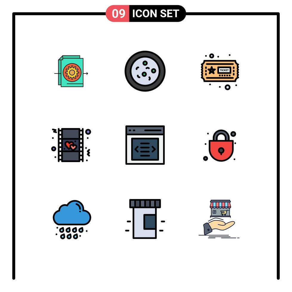 uppsättning av 9 modern ui ikoner symboler tecken för låsa reglaget hobby gränssnitt film redigerbar vektor design element