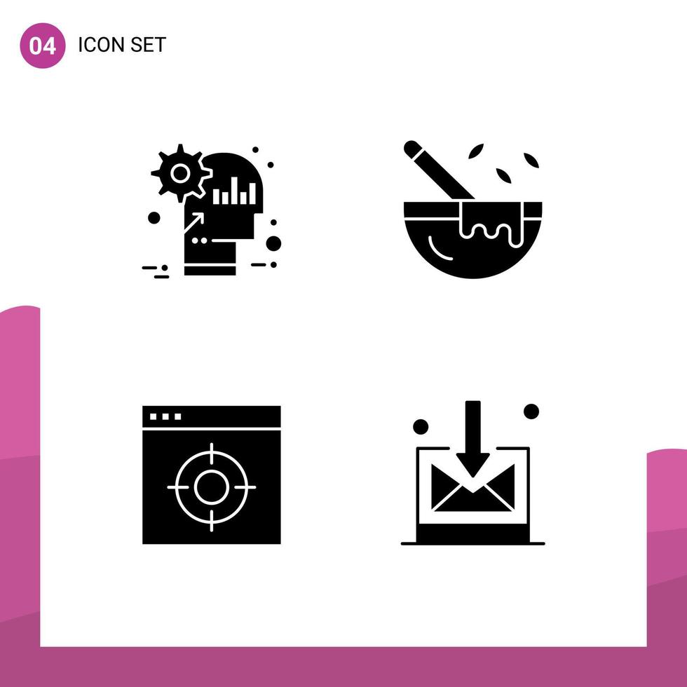 uppsättning av 4 modern ui ikoner symboler tecken för hjärna Ansökan produkt matlagning kontor redigerbar vektor design element