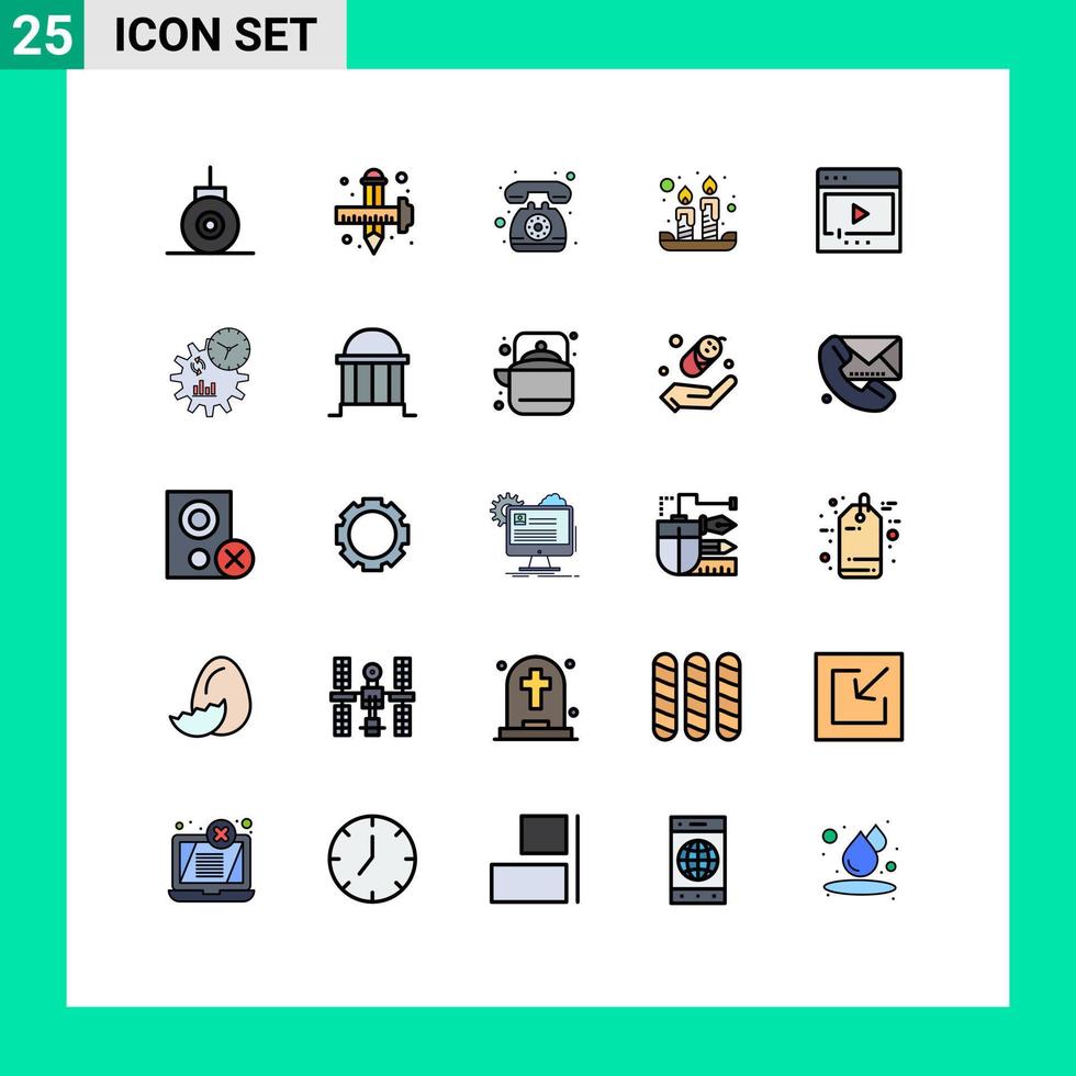 mobil gränssnitt fylld linje platt Färg uppsättning av 25 piktogram av media ljus Kontakt vår ljus redigerbar vektor design element