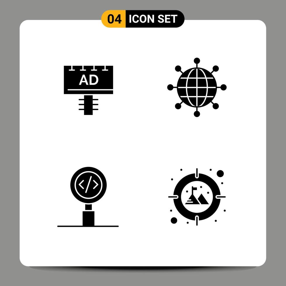 satz von 4 modernen ui-symbolen symbole zeichen für anzeige codierung schild globale programmierung editierbare vektordesignelemente vektor