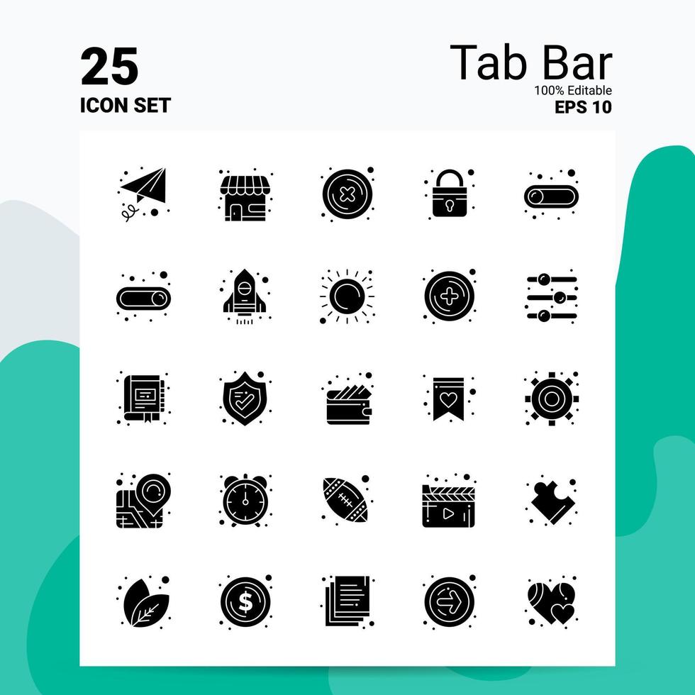 25 Tab Bar Icon Set 100 bearbeitbare eps 10 Dateien Geschäftslogo Konzeptideen solides Glyphen-Icon-Design vektor