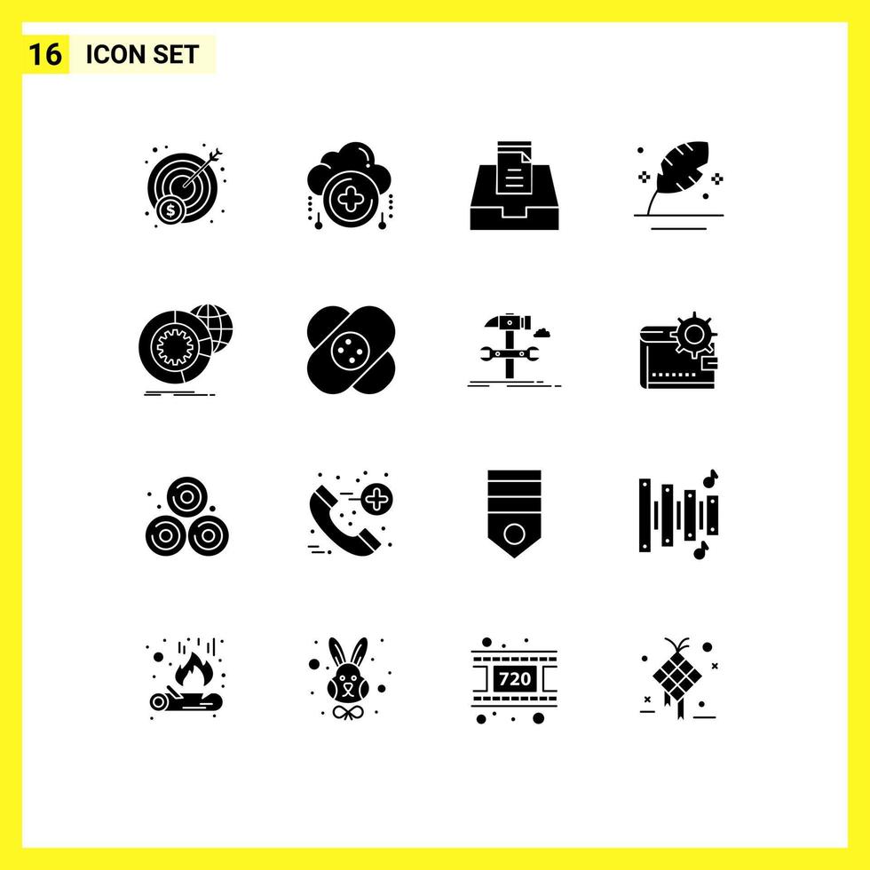 Solides Glyphenpaket mit 16 universellen Symbolen für Analysedaten, E-Mail-Schriftstift, bearbeitbare Vektordesign-Elemente vektor