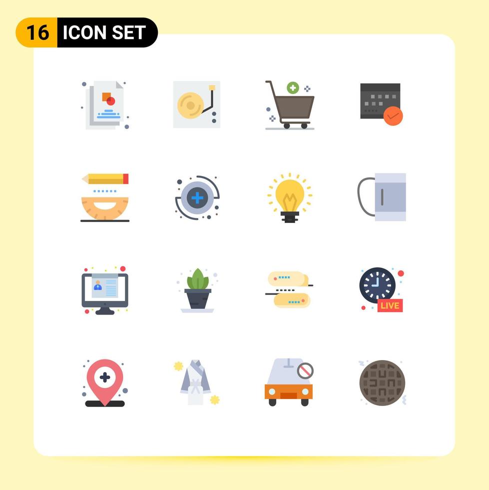mobil gränssnitt platt Färg uppsättning av 16 piktogram av händelse företag Lägg till godkänd e redigerbar packa av kreativ vektor design element