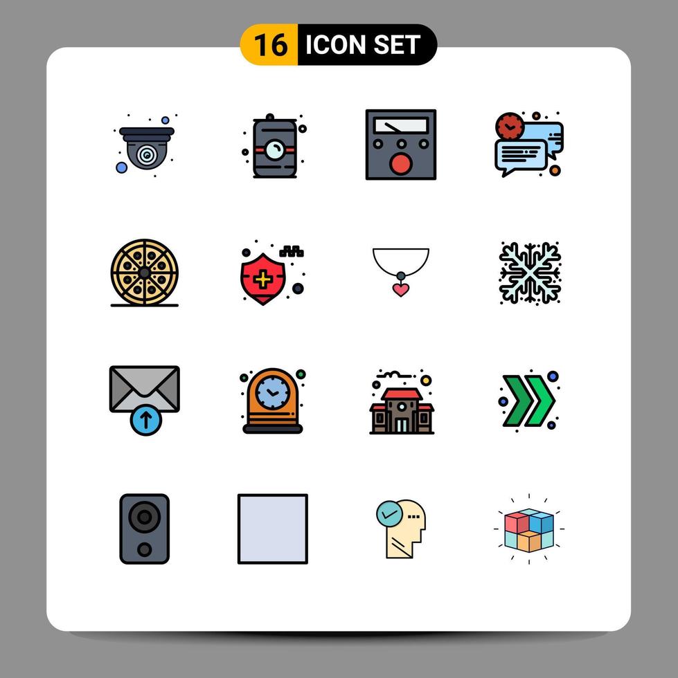 16 universelle, flache, farbgefüllte Linien für Web- und mobile Anwendungen. Essenszeit Ampere Message Chat editierbare kreative Vektordesign-Elemente vektor