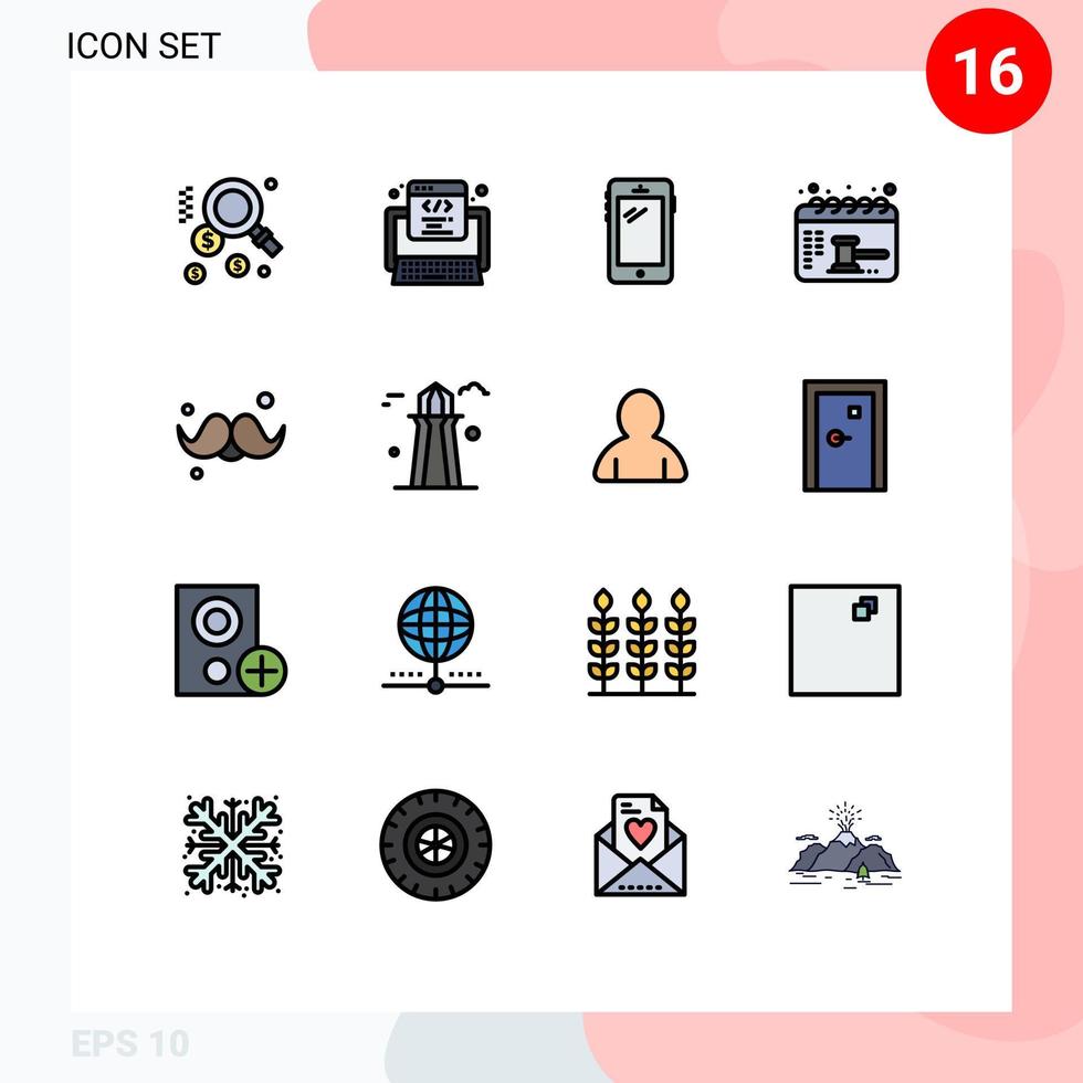modern uppsättning av 16 platt Färg fylld rader och symboler sådan som pappa balans smart telefon datum utnämning redigerbar kreativ vektor design element