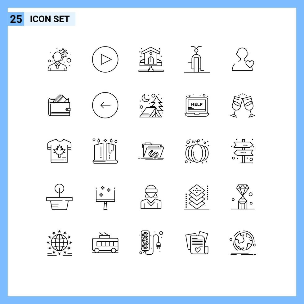 piktogram uppsättning av 25 enkel rader av hjärta användare VVS fordon transport redigerbar vektor design element