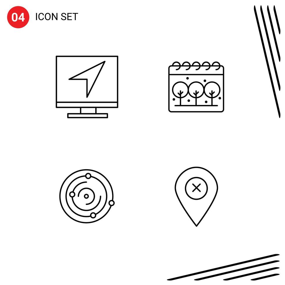 Linienpaket mit 4 universellen Symbolen für Kommunikationsuniversen Nachricht Kalender Gesundheit editierbare Vektordesign-Elemente vektor
