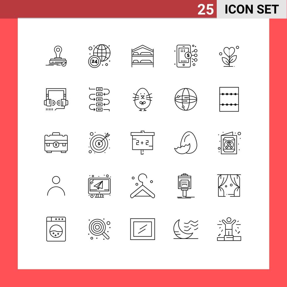 universell ikon symboler grupp av 25 modern rader av tillväxt tacksamhet sovrum dela med sig företag redigerbar vektor design element