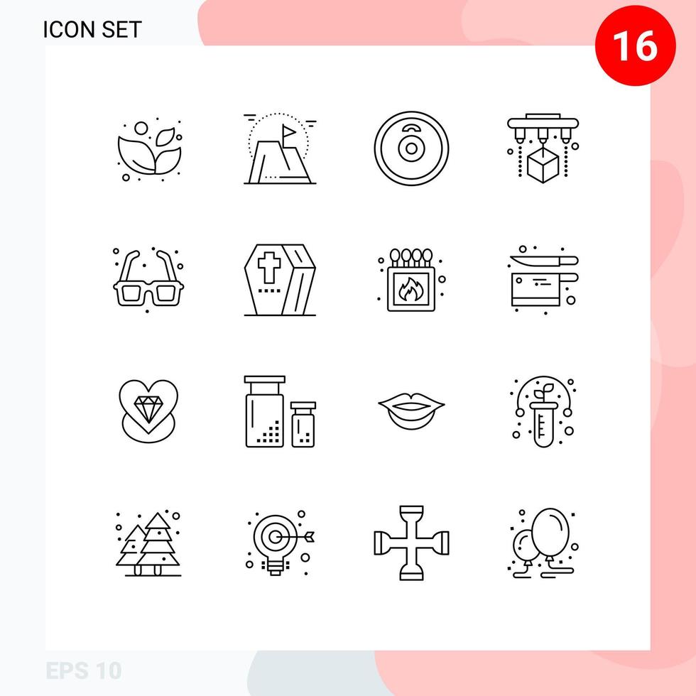 grupp av 16 konturer tecken och symboler för roman fontän skivstång glasögon utskrift redigerbar vektor design element