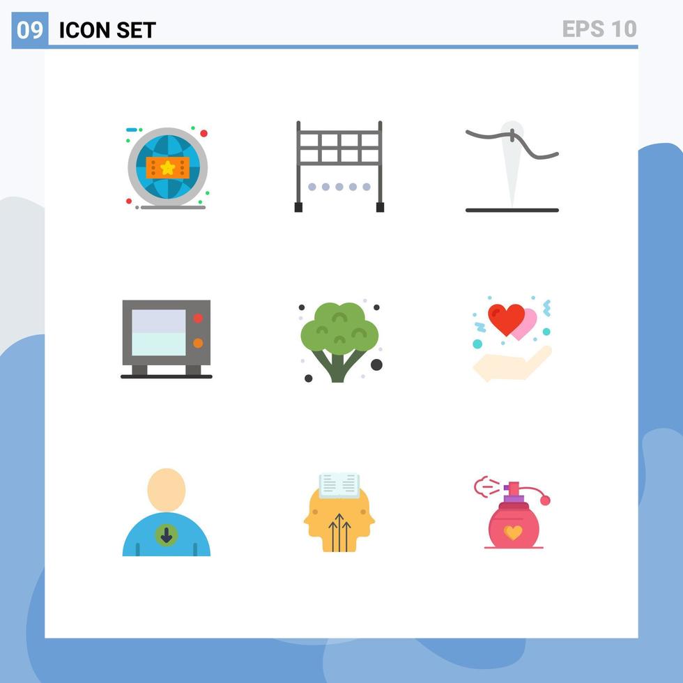 9 thematische Vektor-Flachfarben und editierbare Symbole von Gestengemüse Nadel lebensmittelecht editierbare Vektordesign-Elemente vektor