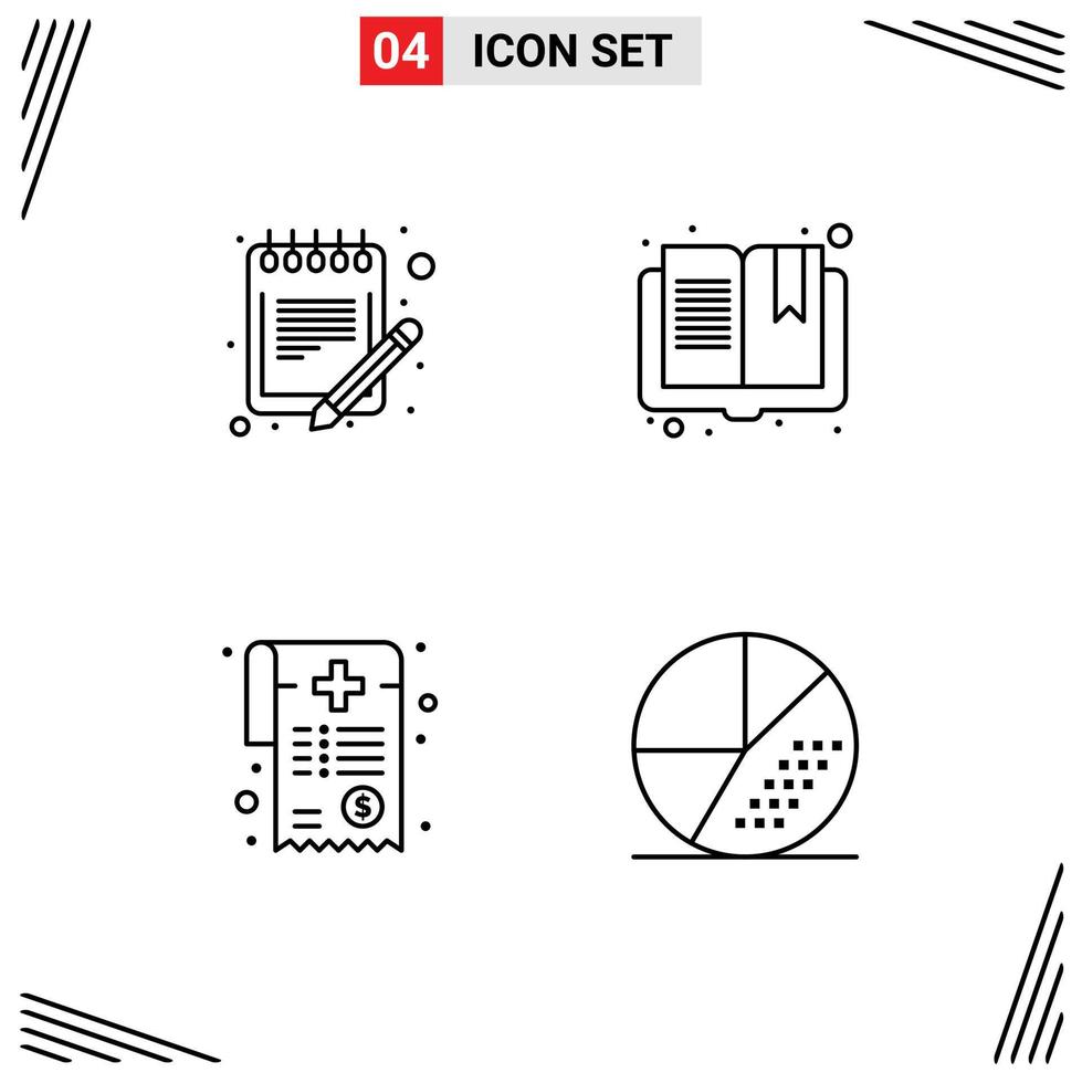 mobile schnittstellenlinie satz von 4 piktogrammen des liste rechnungsplans offene medizinische rechnung editierbare vektordesignelemente vektor
