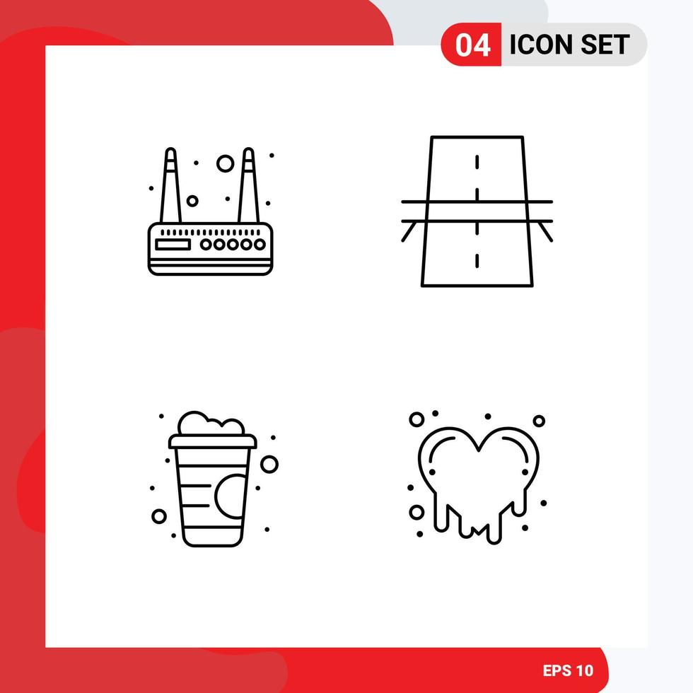 Piktogramm-Set aus 4 einfachen Filledline-Flachfarben von Modemleitungsbrückenraster Tränendes Herz editierbare Vektordesign-Elemente vektor