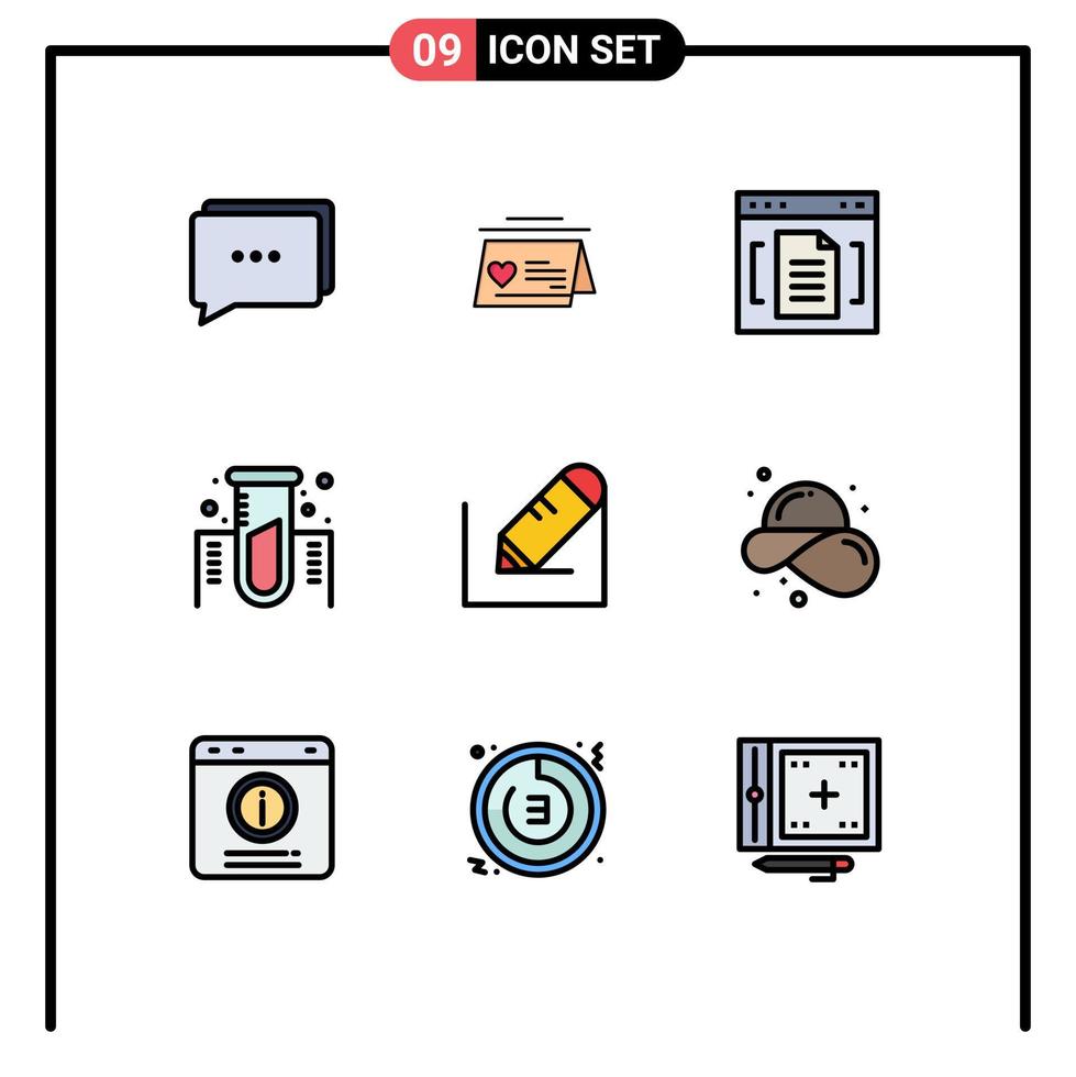 universelle Symbolsymbole Gruppe von 9 modernen gefüllten flachen Farben von Schreibgas-Browser-Laborchemie editierbare Vektordesign-Elemente vektor