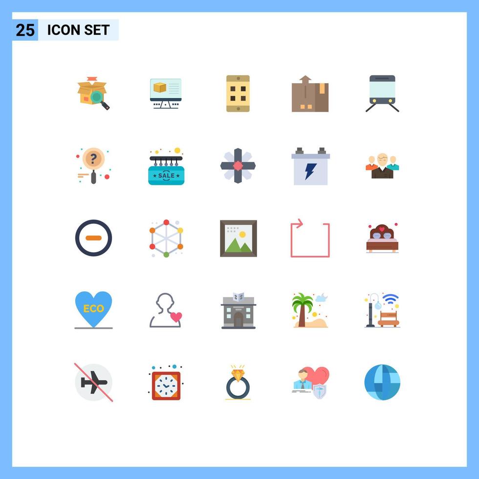 25 thematische Vektor-Flachfarben und editierbare Symbole von editierbaren Vektordesign-Elementen für Zuglogistik, mobile Exportfracht vektor